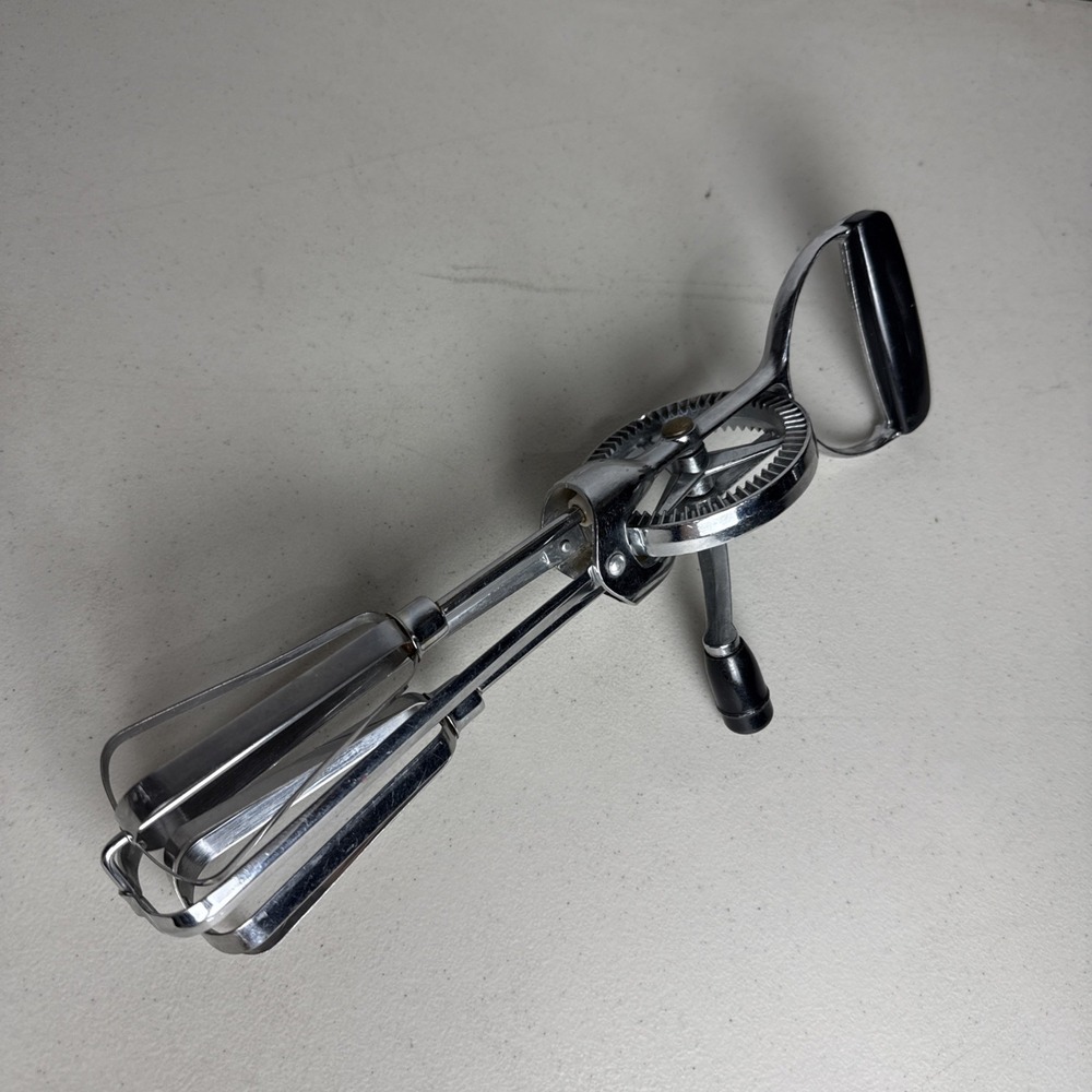 Vintage Ecko Best Hand Held Mixer Rotary Beater Black Handle Stainless Steel